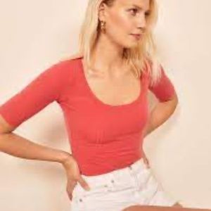 Reformation Delia scoop neck ribbed knit top - red